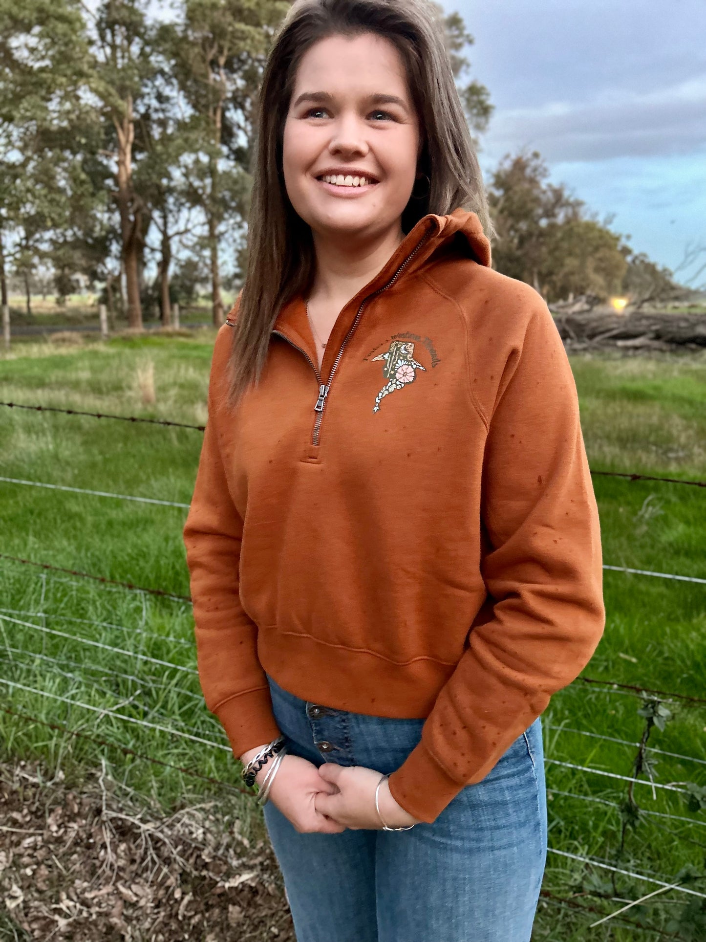 Cowgirl Cool Half Zip Hoodie- Toffee