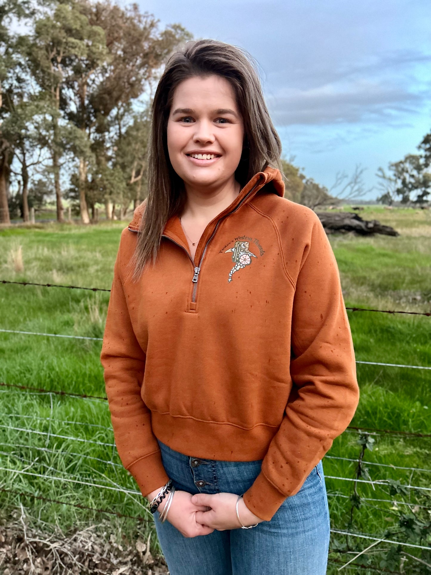 Cowgirl Cool Half Zip Hoodie- Toffee