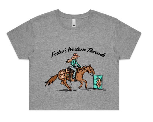 Cowgirl Way Crop Tee- Grey Marle